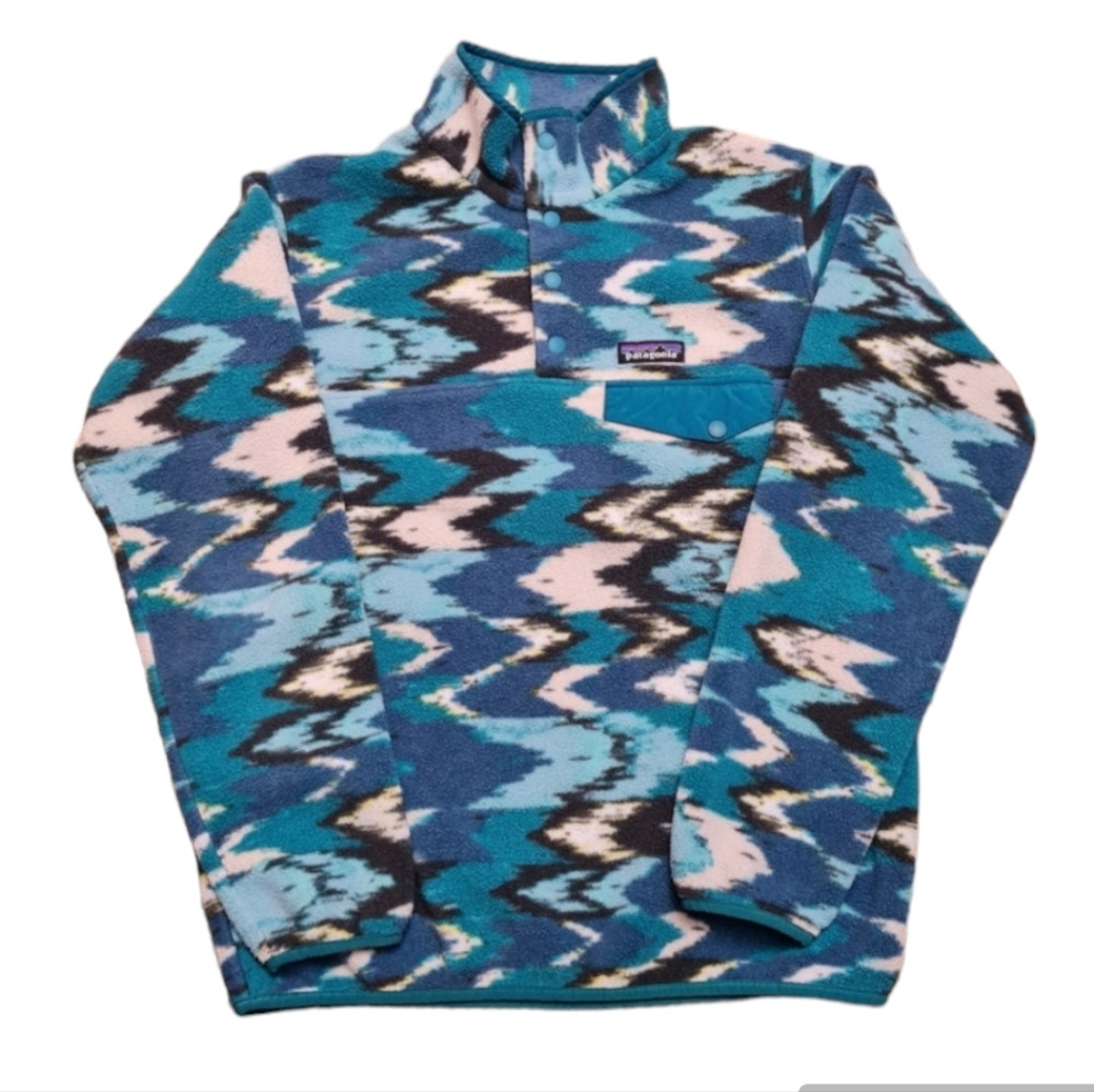 Patagonia Synchilla Snap-T Pullover Women's Trout Tales Elwha Blue Size S